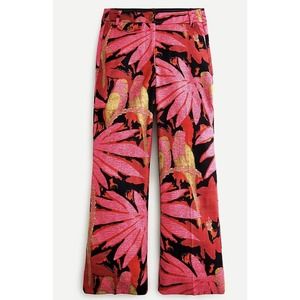 J Crew Pants 2 High Waisted Kick Out‎ Crop Pockets Palm Print Grasscloth